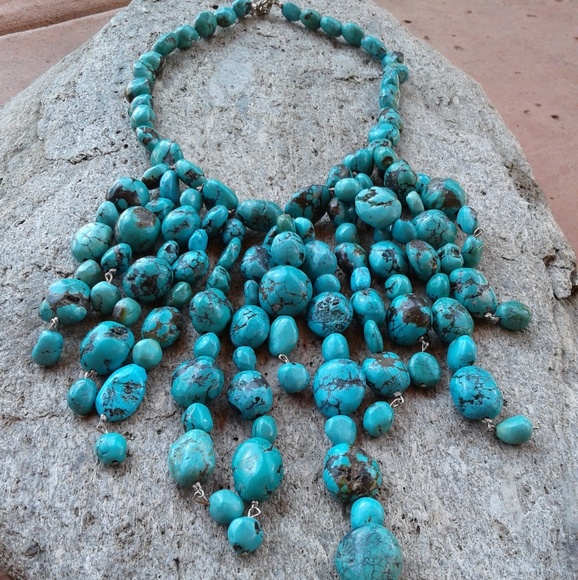 Genuine TURQUOISE waterfall beaded NECKLACE!! - Picture 5 of 8